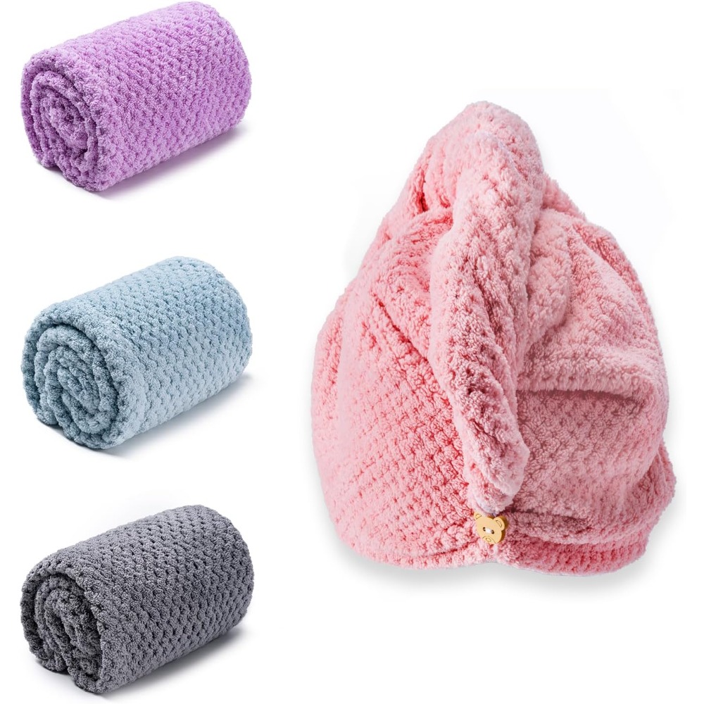 Hair Care For Curly Dry Hair - Microfiber Hair Towel Wrap 4 Pack