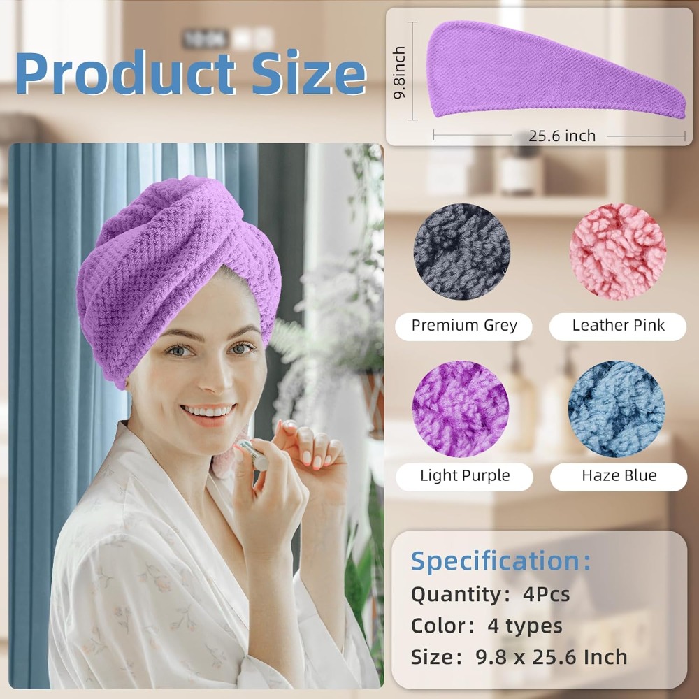 Microfiber Hair Towel Wrap 4 P - Hair Care For Curly Dry Hair recension och pris